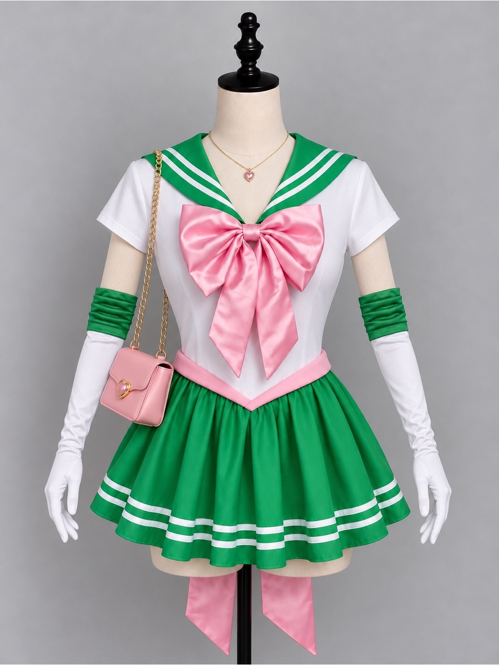 Jupiter Moon Green and Pink Mini Dress Costume with Bow and Gloves